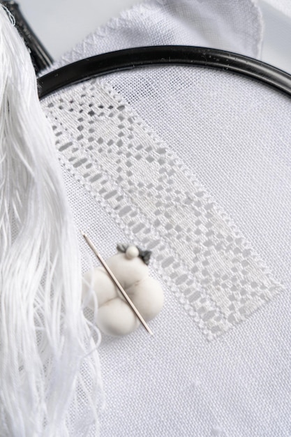 haft na tkaninie, igła i nici